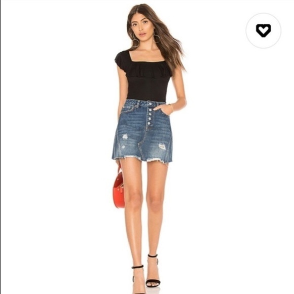 We The Free People Jean Distressed button fly mini denim Skirt y2k 2000s - Picture 1 of 5